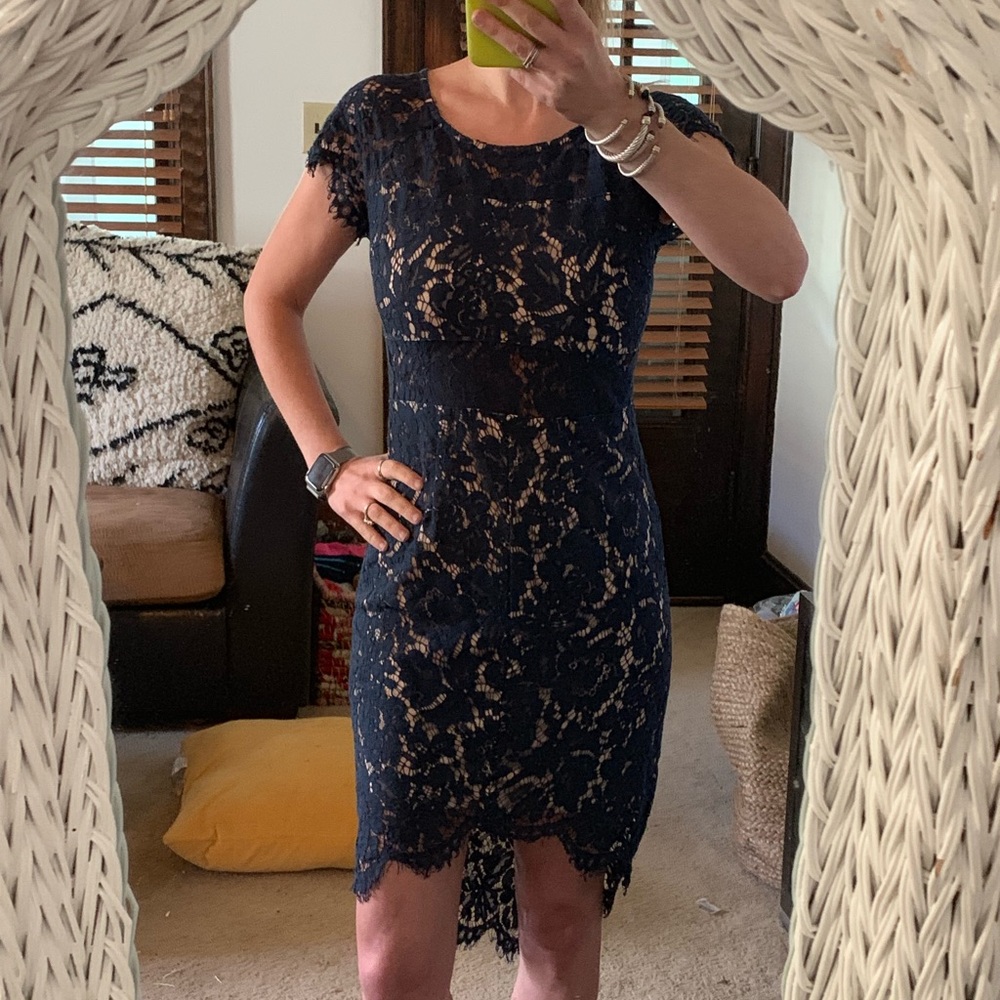 Soieblu lace dress - navy and nude